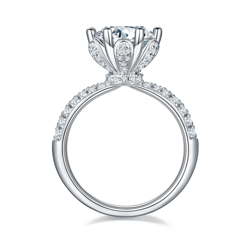 直臂豪镶花神S925银镀白金MoissaniteWomen's Ring3.0ctD级